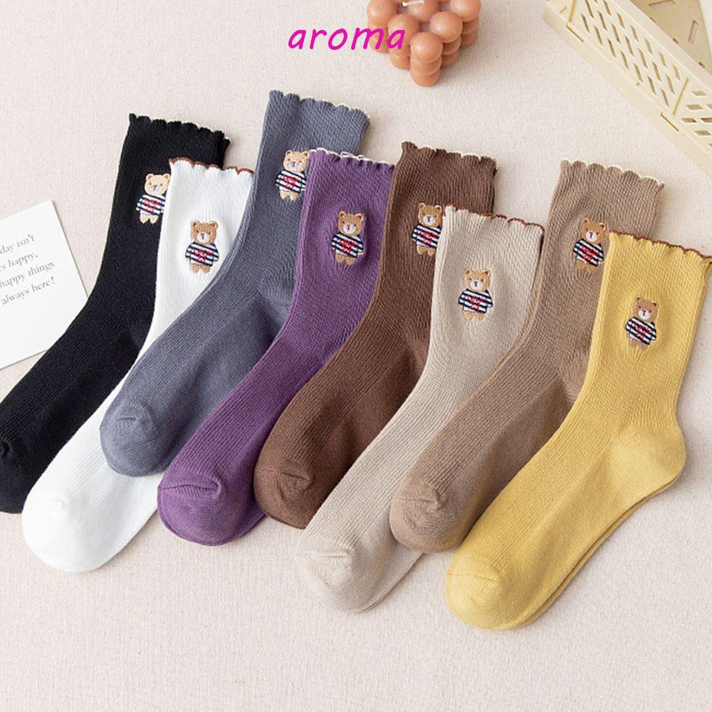 AROMA Đôi Vớ Thoáng Khí Họa Tiết Hoạt Hình Dễ Thương Cho Nữ