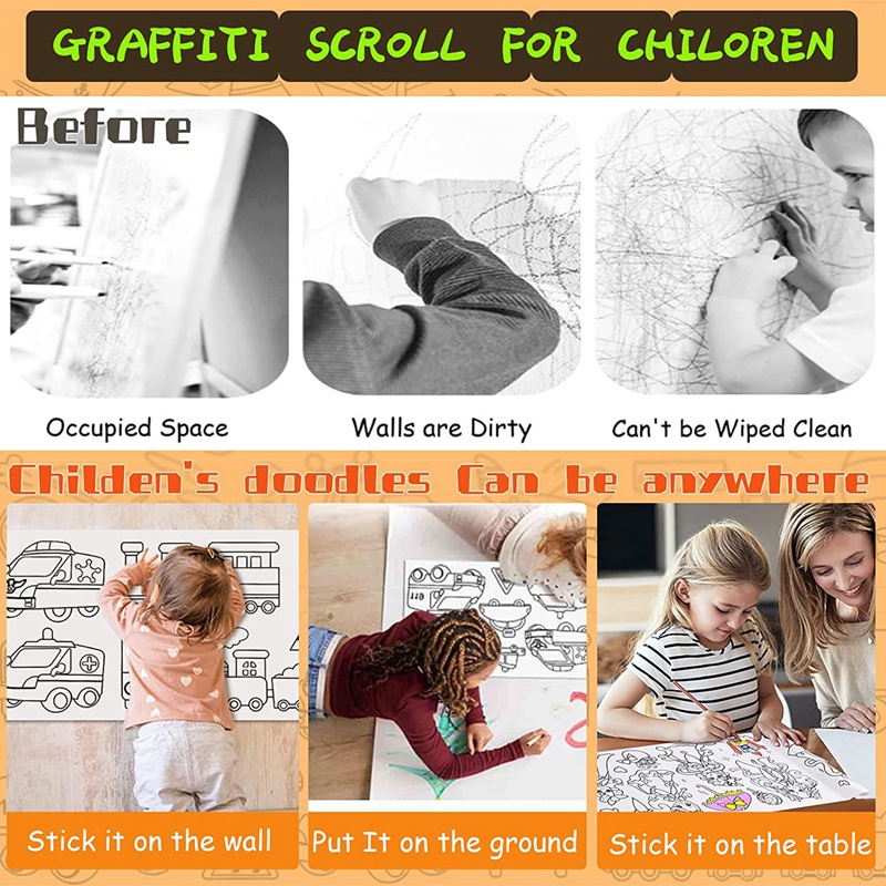 Bộ 5 Cuộn Giấy Vẽ Tranh 118X11.8 Inches Dành Cho Trẻ Em