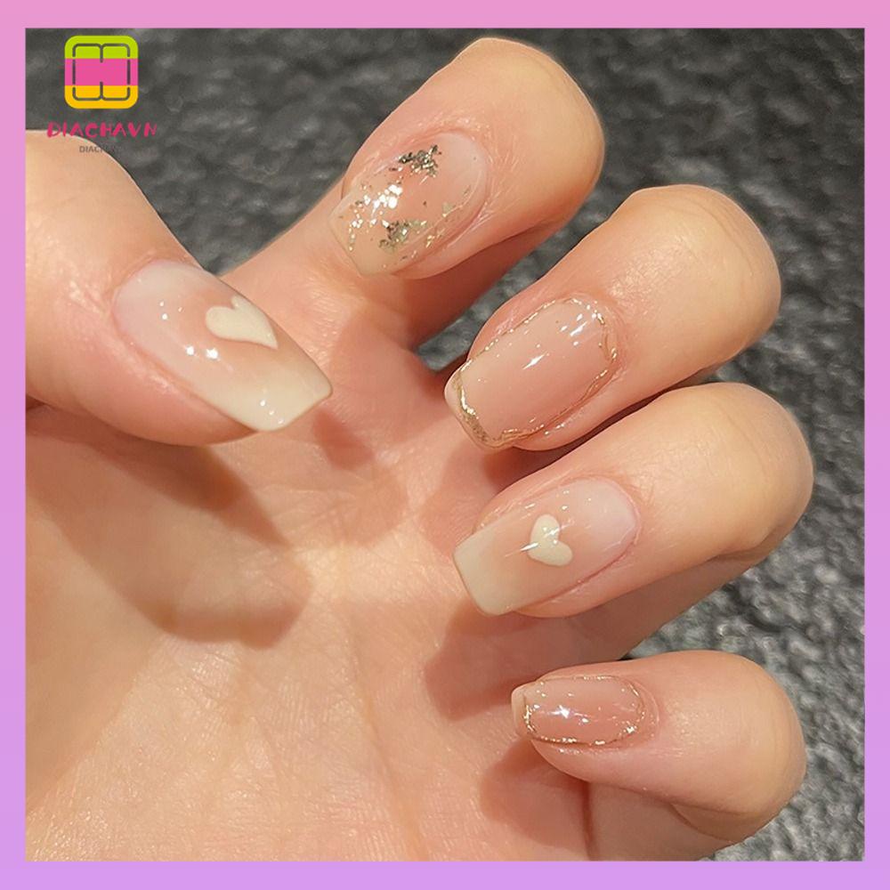 DIACHAVN Bộ 24 Móng Tay Giả Hình Trái Tim Che Phủ Toàn Diện Có Thể Tháo Rời Thời Trang Cho Nữ