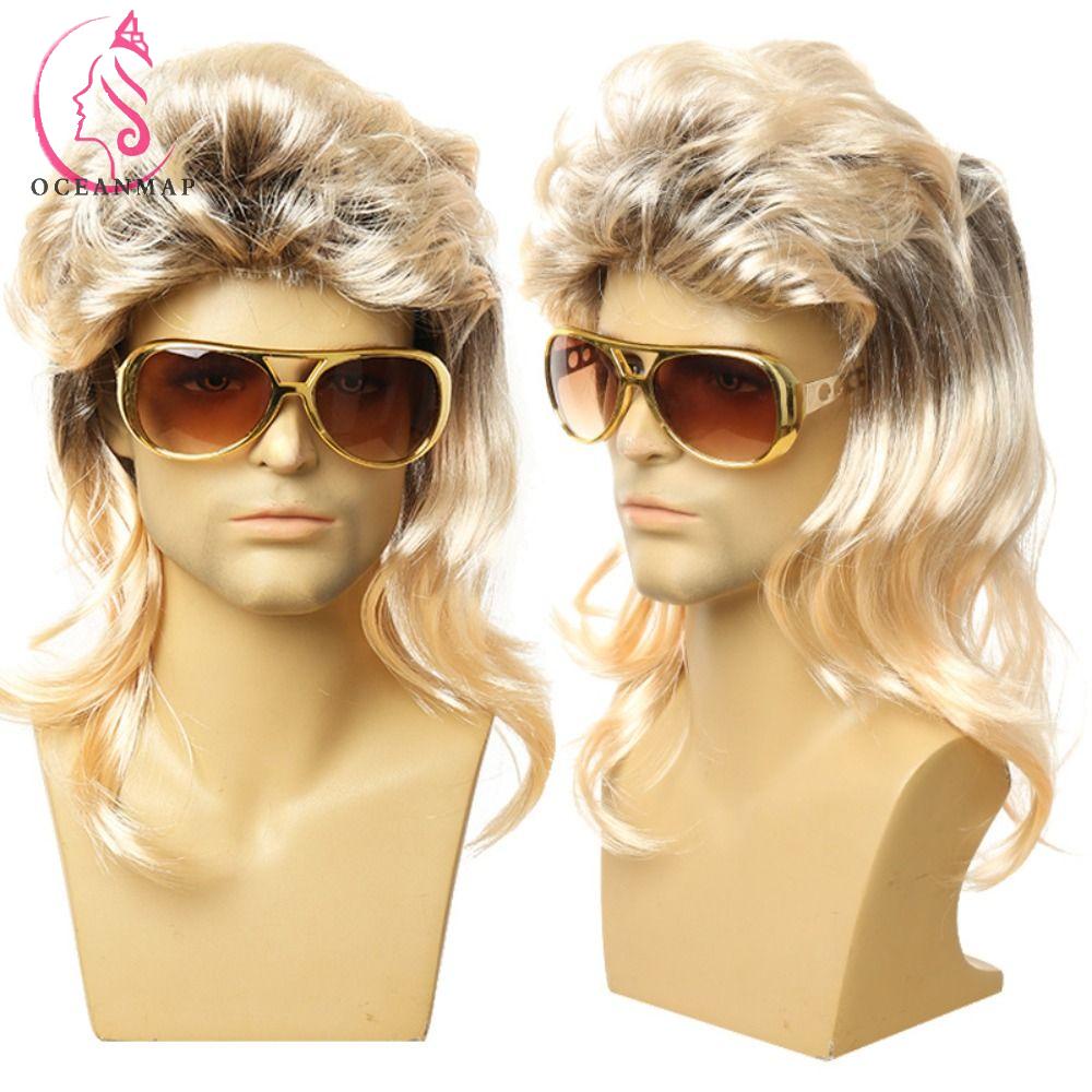 OCEANMAP Bộ Tóc Giả Bằng Sợi Tổng Hợp Mềm Mại Phong Cách Thập Niên 70-80 Dùng Hóa Trang Cho Nam