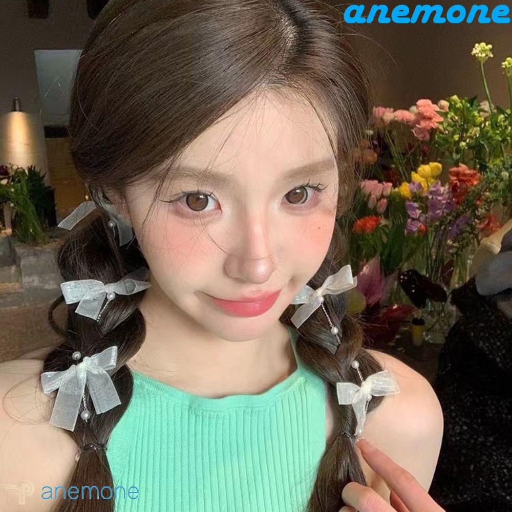 ANEMONE Kẹp Tóc Nơ Ruy Băng Dài Bằng Vải Bện Phong Cách Lolita Hàn Quốc Ngọt Ngào Cho Nữ