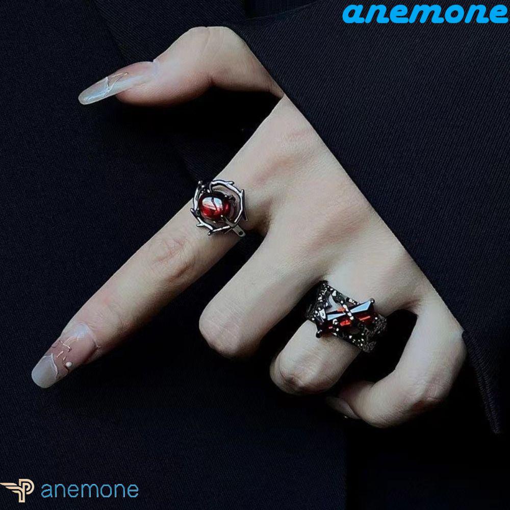 ANEMONE Nhẫn Cặp Màu Đỏ Phong Cách Vintage Thời Trang