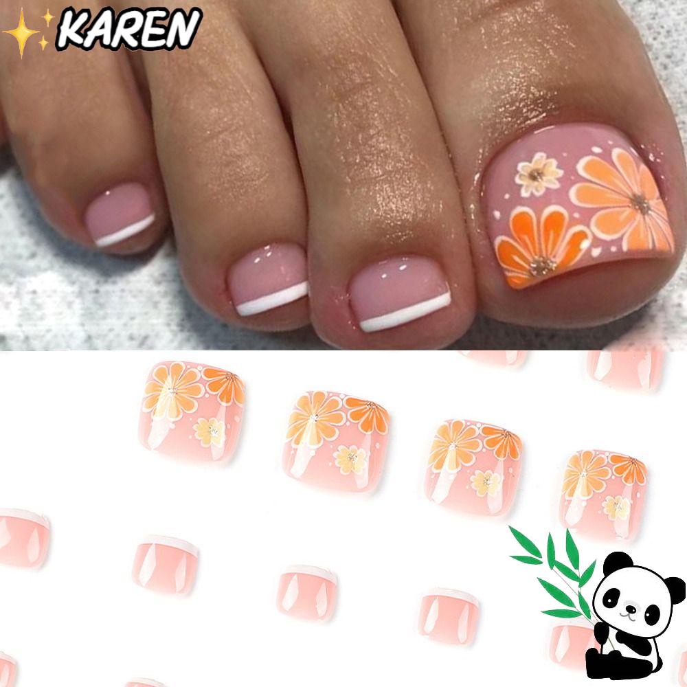 KAREN Set 24 Móng Chân Giả Hình Vuông Cho Nữ