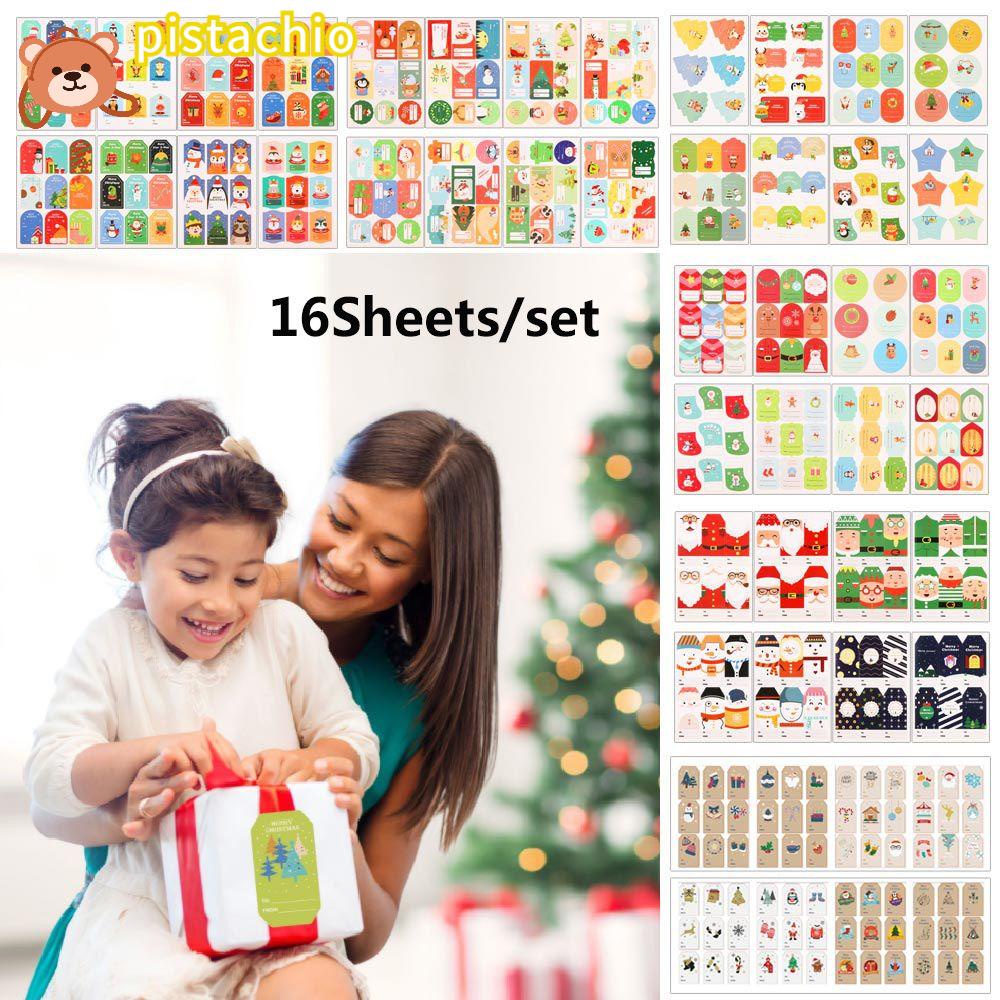 PISTA Set 16 Tấm Nhãn Dán Trang Trí Bánh Kẹo Giáng Sinh