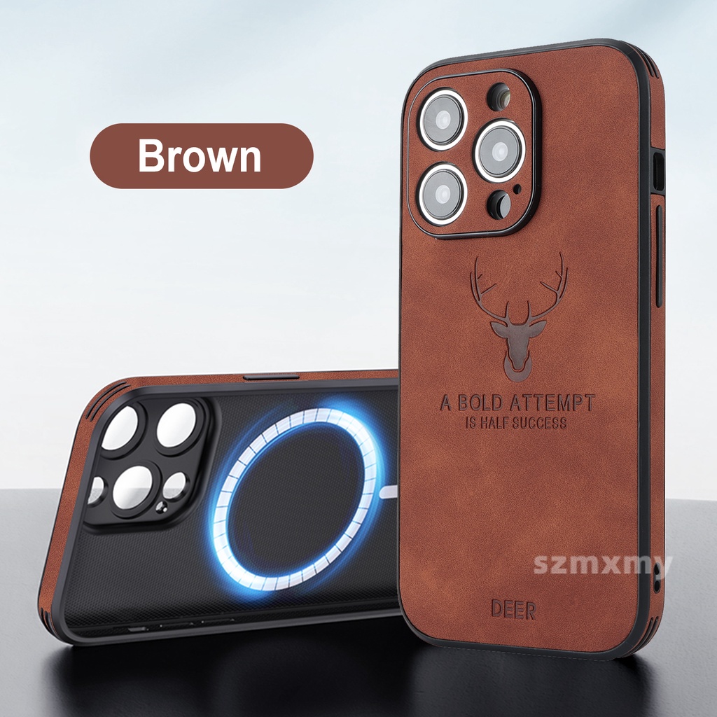 Ốp Điện Thoại Da Cừu Mềm Hít Nam Châm Nâng Cấp Hình Đầu Hươu Cho Iphone 14 13 12 Pro Max 11