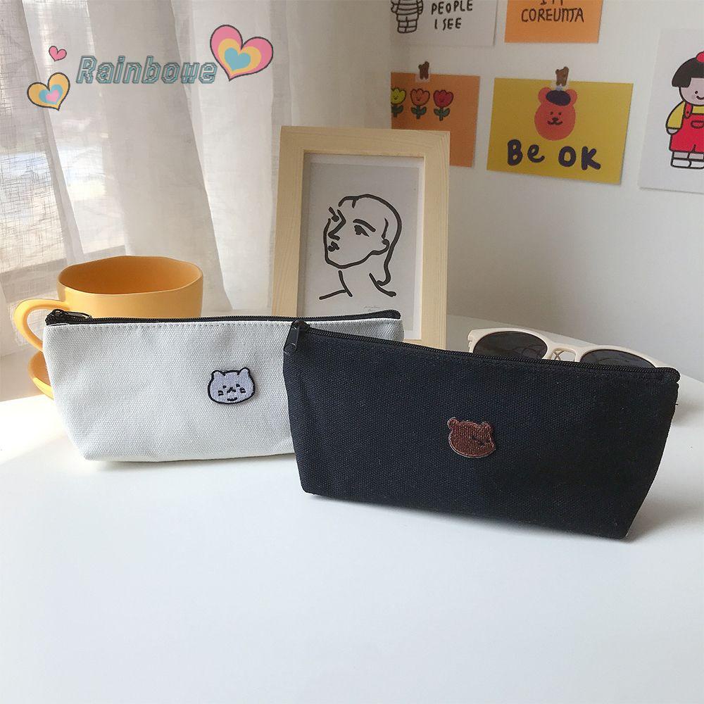 RAINBOW Túi Đựng Bút Thêu Hình Gấu / Mèo Dễ Thương Phong Cách Hàn Quốc