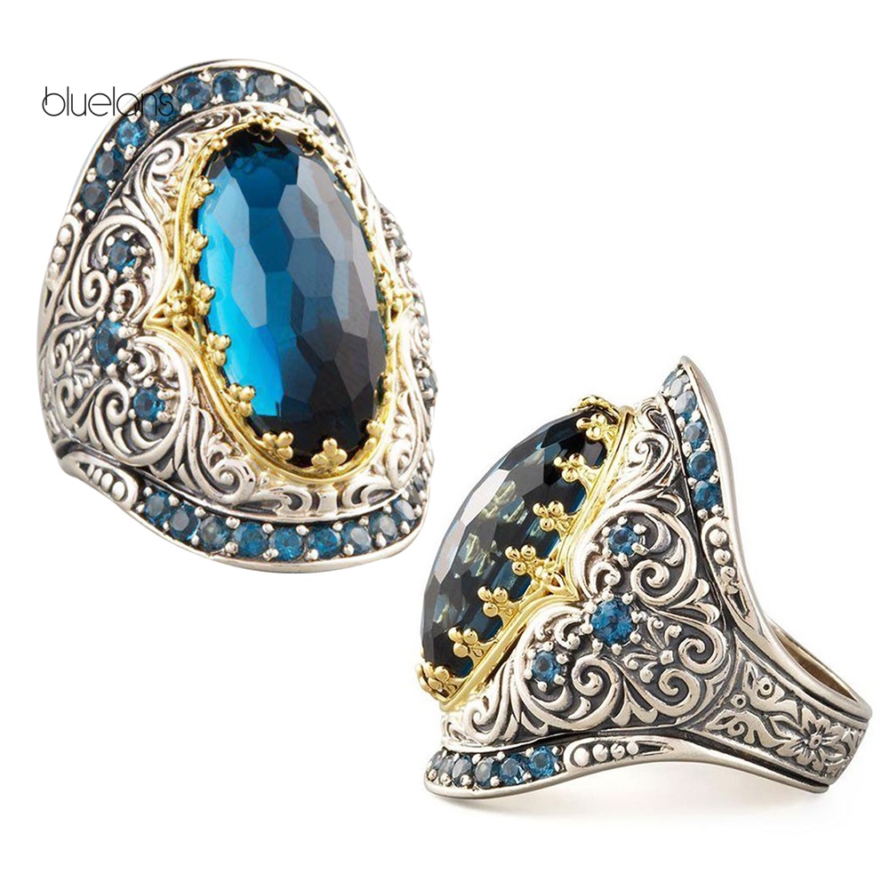 Nhẫn Đính Đá Zircon Hình Oval Phong Cách Cổ Điển Sang Trọng Cho Nam Và Nữ