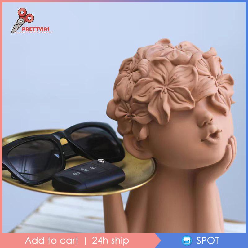 Khay Điêu Khắc Hình Cô Gái Và Cánh Hoa Hiện Đại Sáng Tạo Kèm Khay Để Bàn Trang Trí Phòng Khách / Quán Bar