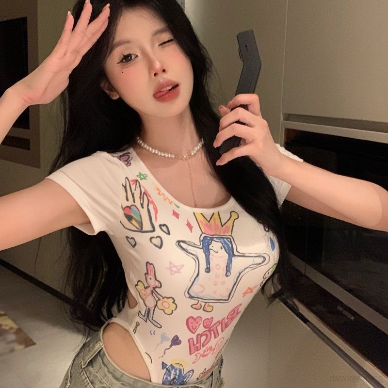 Áo liền quần Cổ Vuông Họa Tiết Bánh Sữa Y2K Dễ Thương Cho Nữ