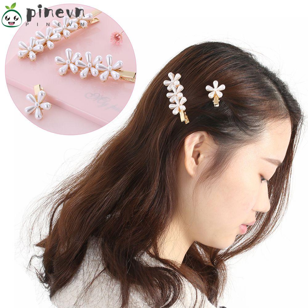 PINEVN Kẹp Tóc Hình Bông Hoa Đính Ngọc Trai Dễ Thương Phong Cách Retro