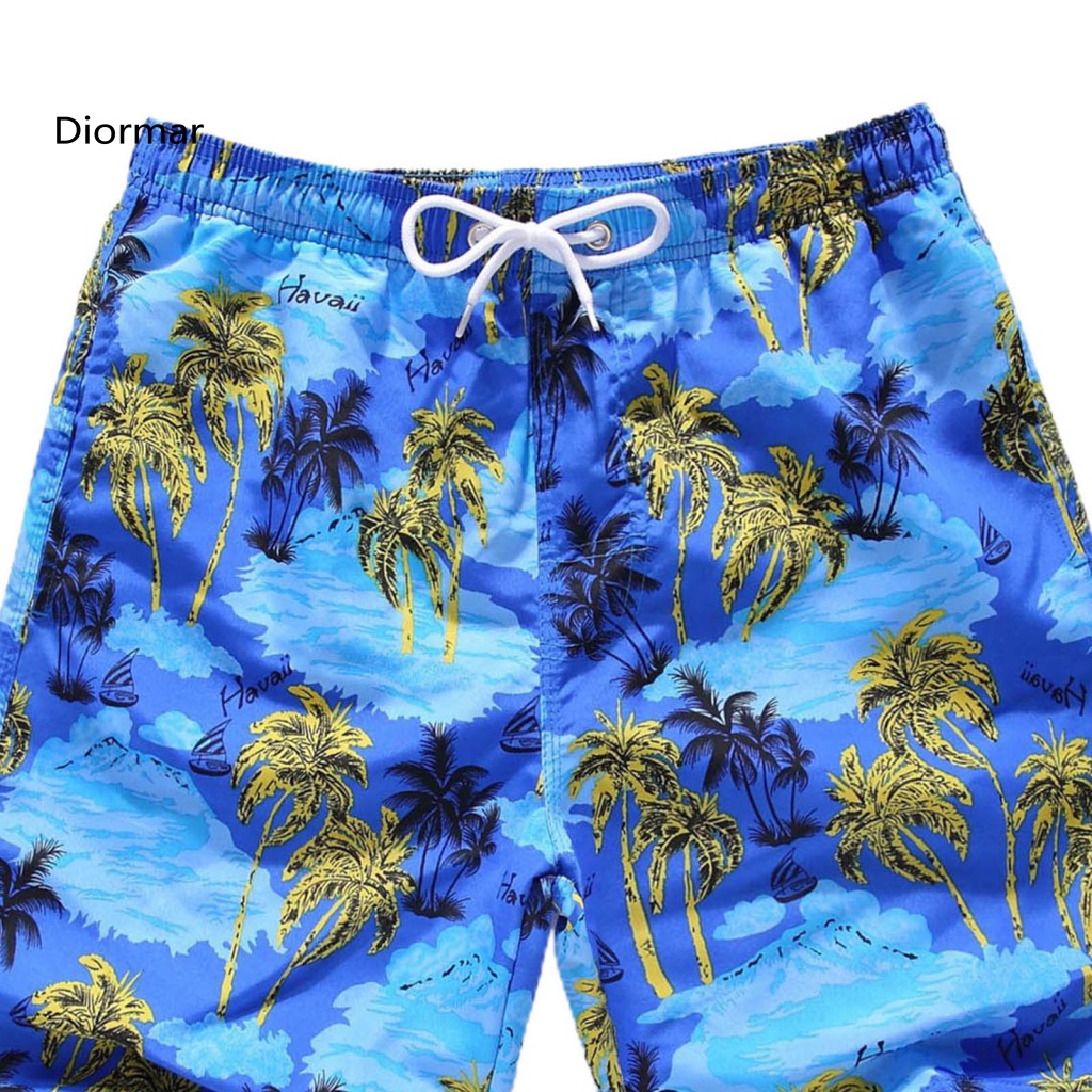 Dio Quần Đùi Dây Rút Co Giãn In Hình Cây Dừa Lướt Sóng Bãi Biển Dài Đến Đầu Gối Cho Nam