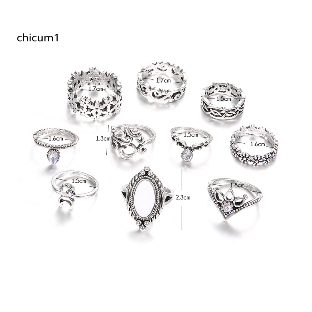 Set 10 Nhẫn Đốt Ngón Tay Đính Đá Opal Phong Cách Retro