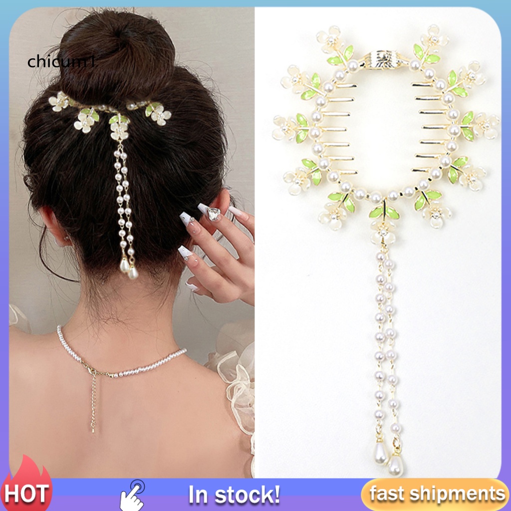 Kẹp Tóc Đính Ngọc Trai Giả Bằng Thép Không Gỉ Trang Trí Tóc Đuôi Ngựa Cho Nữ