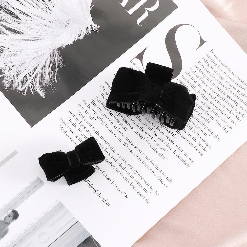 ANEMONE Kẹp Tóc Nơ Bằng Nhung Màu Đen Ngọt Ngào Phong Cách Hàn Quốc Dành Cho Nữ