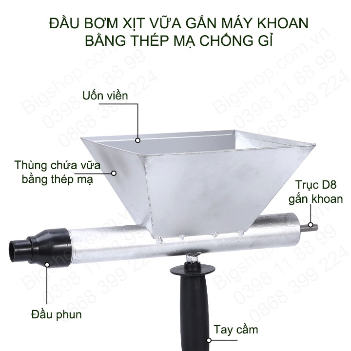 Đầu phun xịt vữa cầm tay gắn máy khoan thông minh tiện dụng, bằng thép mạ chống gỉ