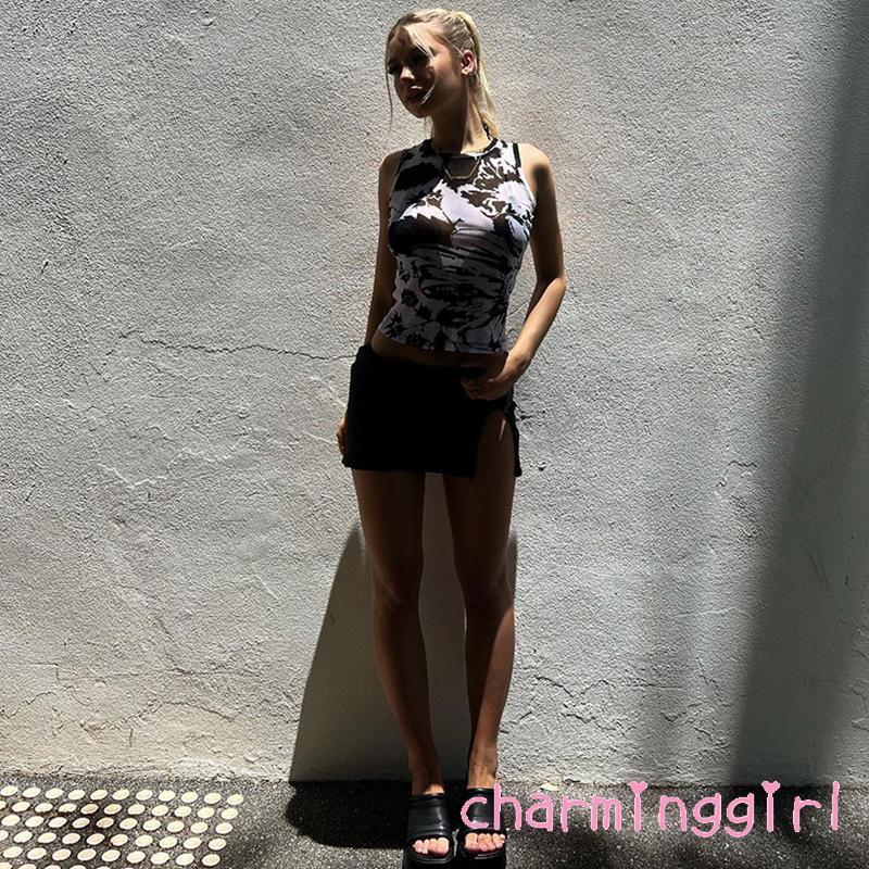 Áo Tank Top Sát Nách Cổ Tròn In Họa Tiết Trừu Tượng Thời Trang Mùa Hè Cho Nữ