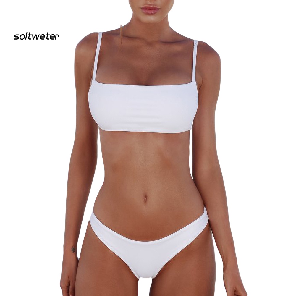 Bộ Đồ Bơi Bikini Hai Dây Có Mút Đệm Màu Sắc Trơn Dành Cho Nữ