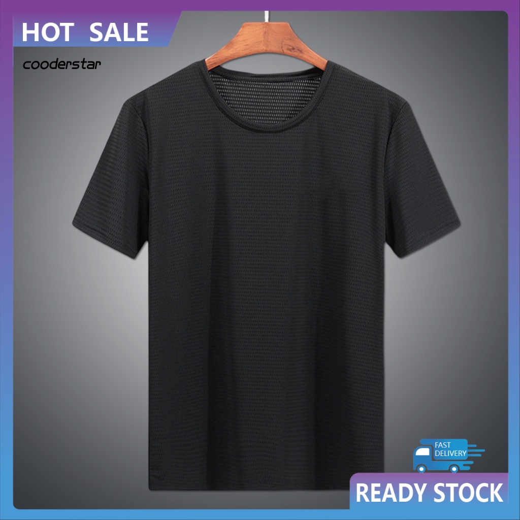 Áo Thun Cotton Tay Ngắn Cổ Tròn Phối Lưới Thoáng Khí Nhanh Khô Thời Trang Mùa Hè Cho Nam