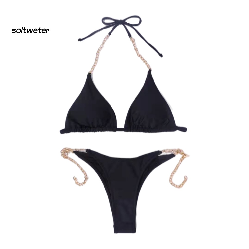 1 Bộ Đồ Bơi Bikini Bằng Polyester Phối Dây Xích Thoáng Khí Bắt Mắt Quyến Rũ Cho Nữ