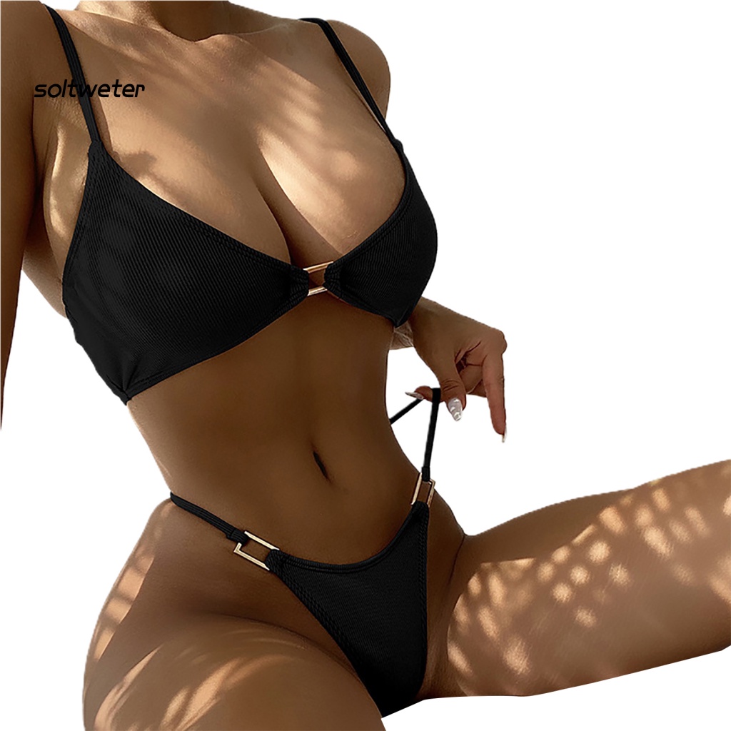 Bộ Bikini Hai Mảnh Bằng Polyester Có Mút Đệm Phong Cách Thời Trang Quyến Rũ Dành Cho Nữ