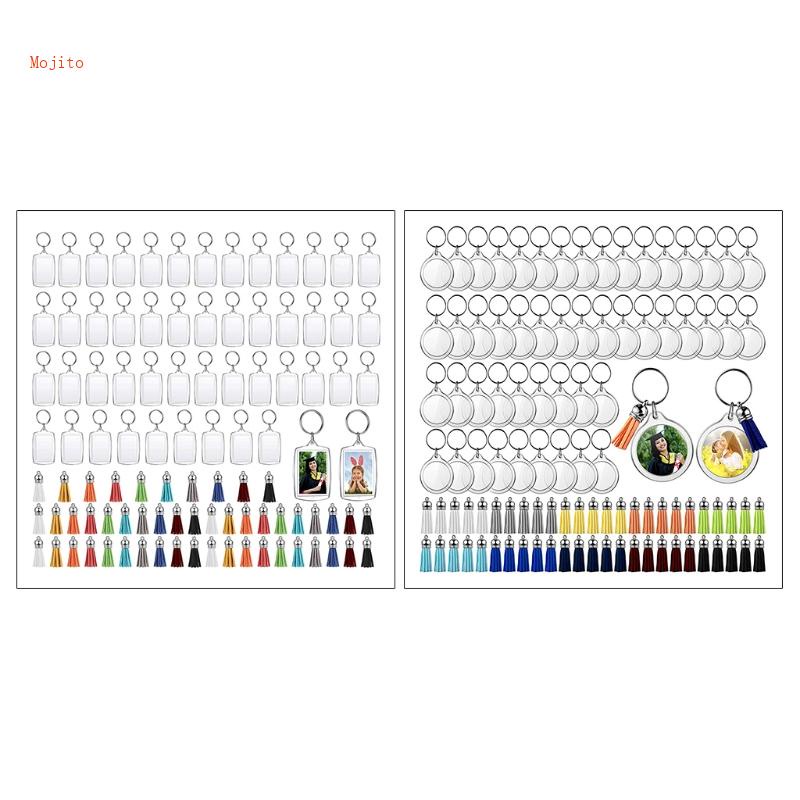 Set 50 Móc Khóa Acrylic Trong Suốt Kèm Dây Tua Rua DIY