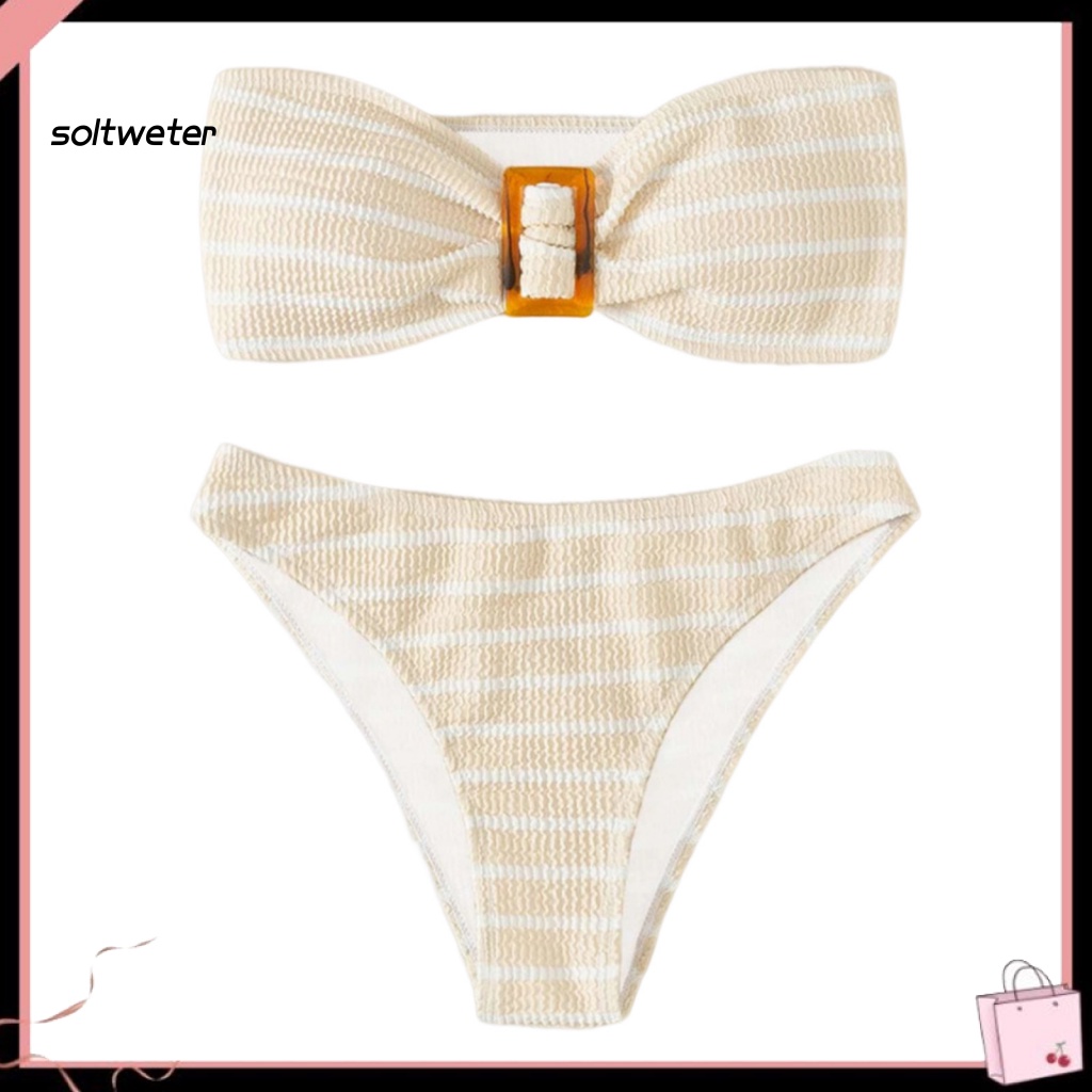 Bộ Đồ Bơi 2 Mảnh Mềm Mại Ôm Dáng Mau Khô Hở Vai Có Mút Đệm Cho Nữ