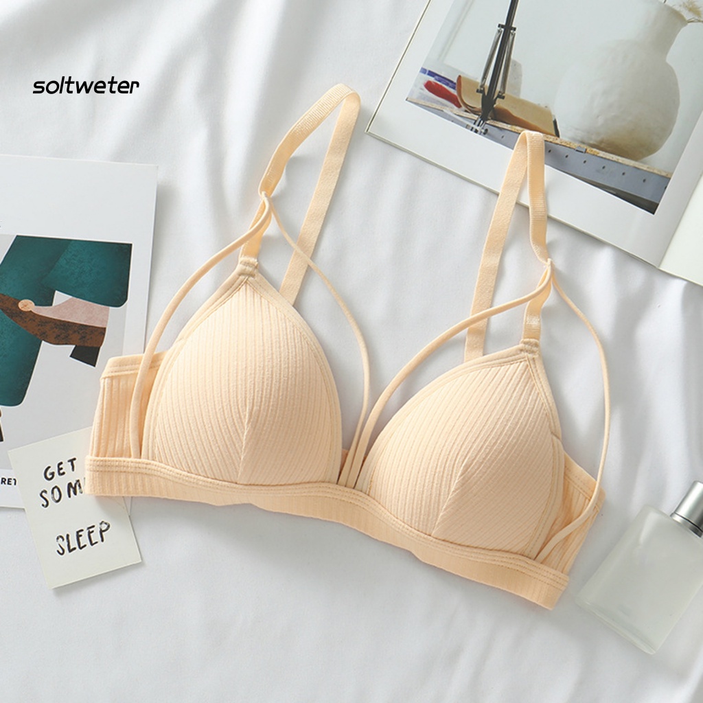 St Áo Ngực Màu Trơn Dây Có Thể Điều Chỉnh Bảo Vệ Lưng Không Gọng Thép Cài Khóa Dành Cho Nữ