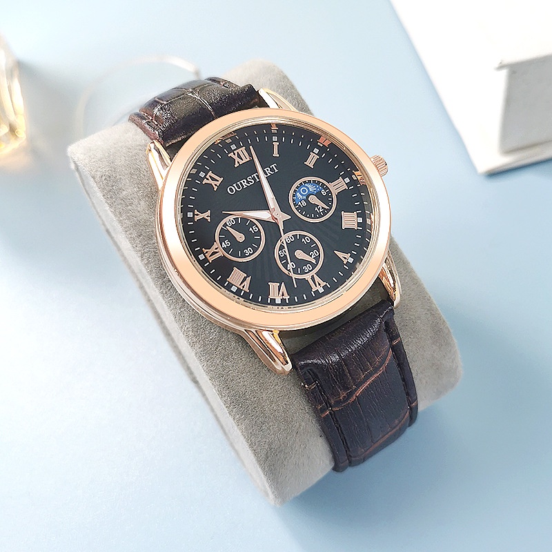 Đồng Hồ Nam Dây Giả Da Mặt Đen Chống Thấm Nước