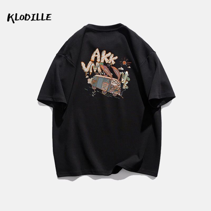 KLODILLE Áo Thun 100% Cotton Tay Ngắn Dáng Rộng In Hoạ Tiết Đơn Giản Trẻ Trung Cho Nam Giới Local Brand