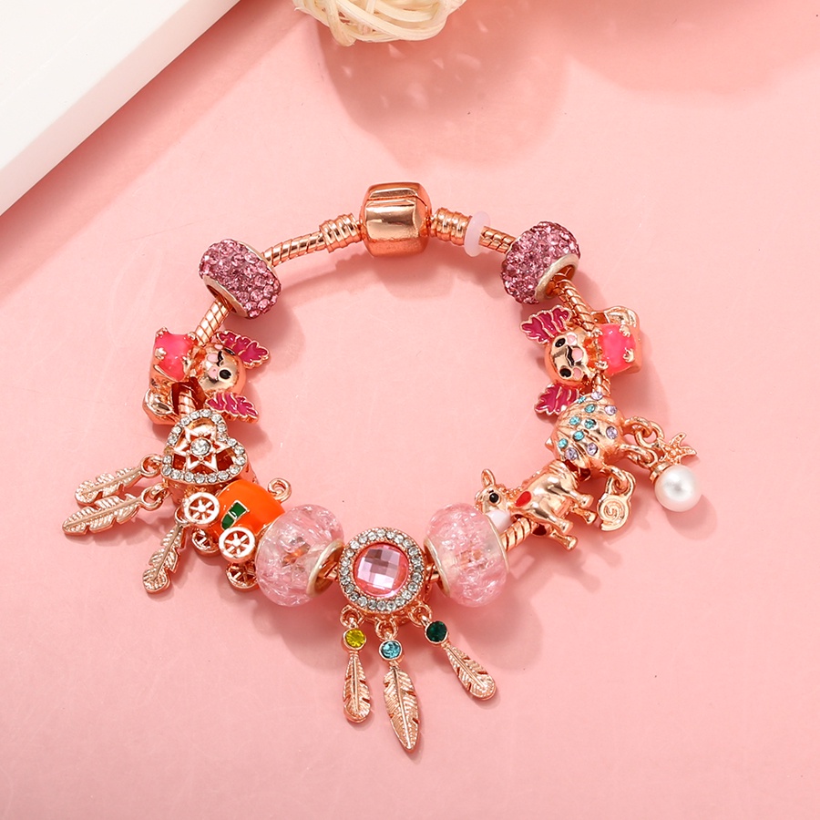 Vòng Tay Chuỗi Hạt Màu Vàng Hồng Phối Mặt Hình Dreamcatcher / Trái Tim / Bí Ngô / Động Vật Dễ Thương Cho Nữ