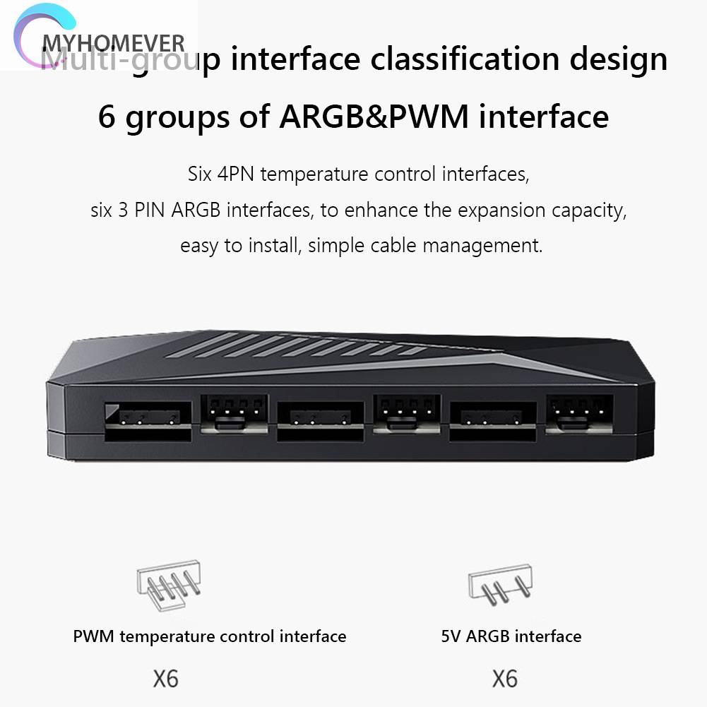 Bộ Chia 6 Cổng Quạt 12V 4PIN PWM 2 Trong 1 Ốp