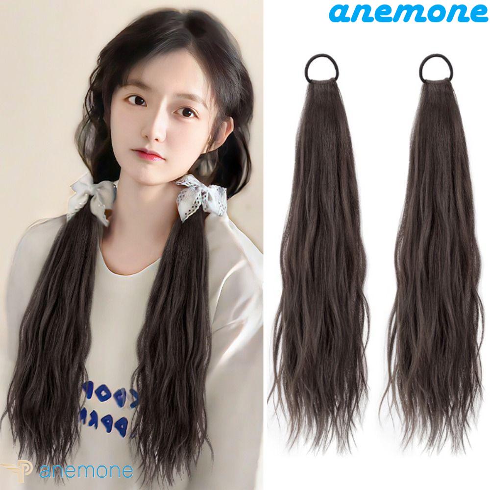 ANEMONE Tóc Giả Đuôi Ngựa Xoăn Dài Màu Đen Bằng Sợi Tổng Hợp Chất Lượng Cao Hóa Trang Lolita Cho Nữ
