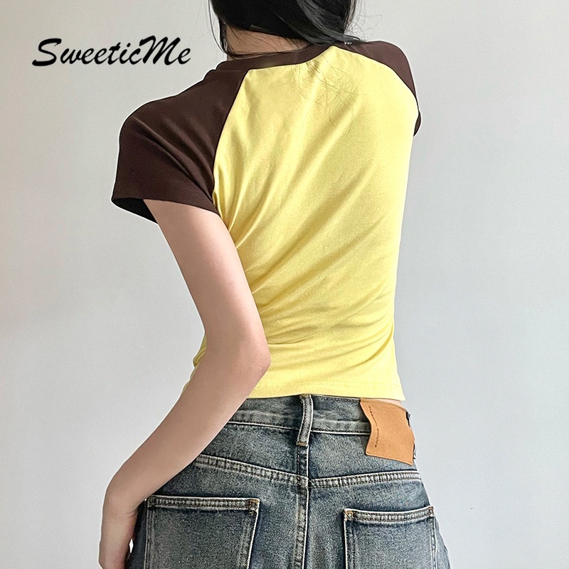 Áo Thun Raglan Cổ Tròn Tay Phối Màu Tương Phản Thời Trang Mới 2023 Cho Nữ