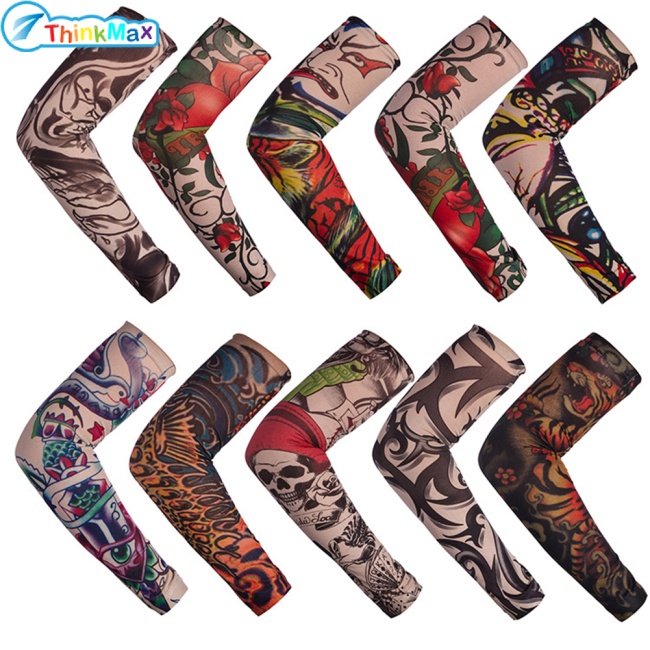 Set 2 Ống Tay Áo Giả Hình Xăm Chống Nắng Tia UV Cho Nam Nữ