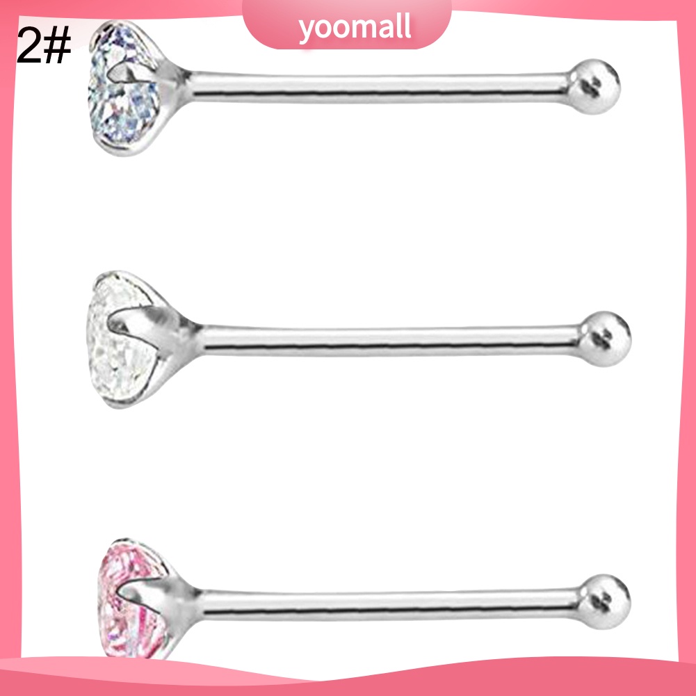 Set 3 Khuyên Mũi Bằng Thép Không Gỉ Đính Đá Thời Trang