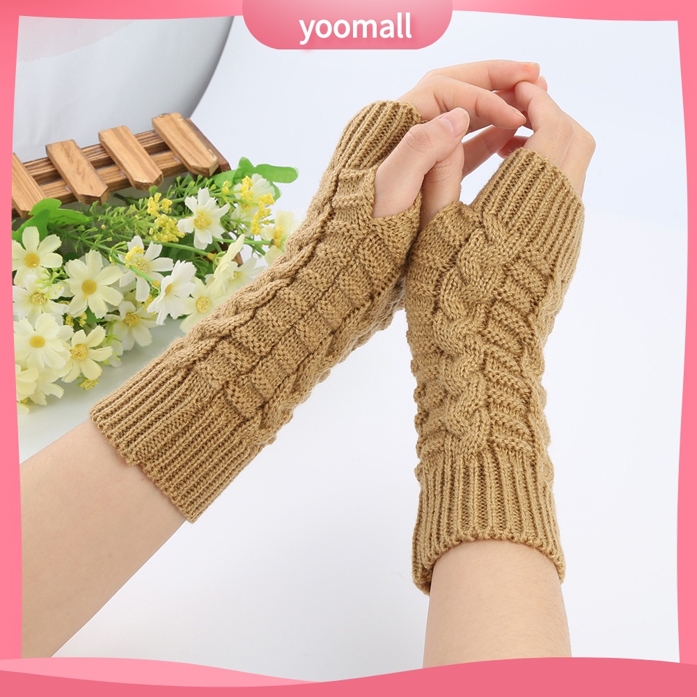 Đôi Găng Tay Len Dài Hở Ngón Ấm Áp Thời Trang Cho Nữ