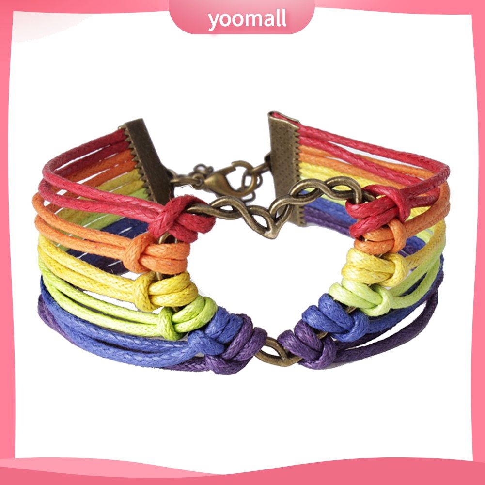 [YM] Vòng Tay Dây Nhiều Lớp Mặt Hình Trái Tim Ánh Kim Cầu Vồng