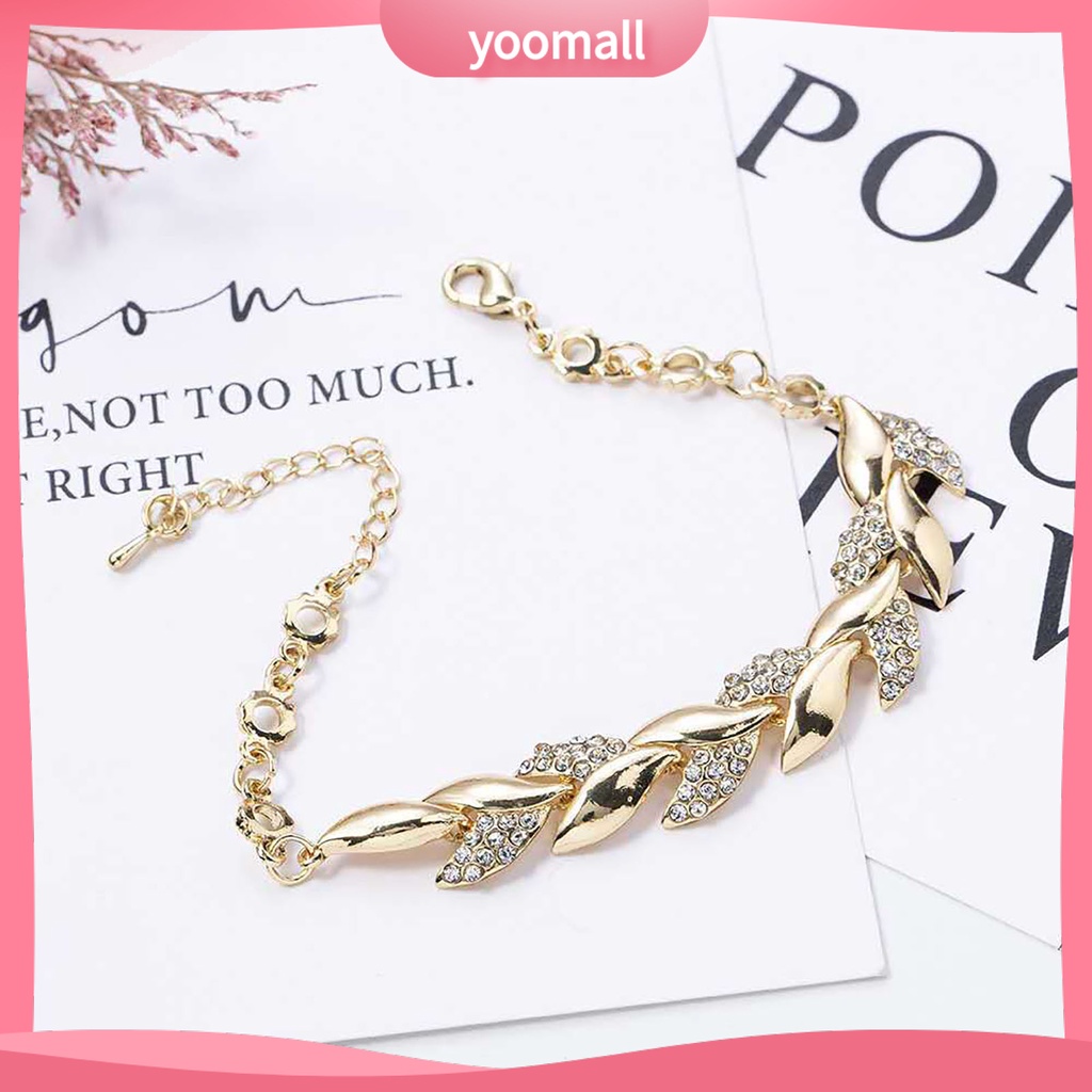 Vòng Tay Hình Chiếc Lá Đính Đá Có Thể Điều Chỉnh Kích Thước Cho Nữ