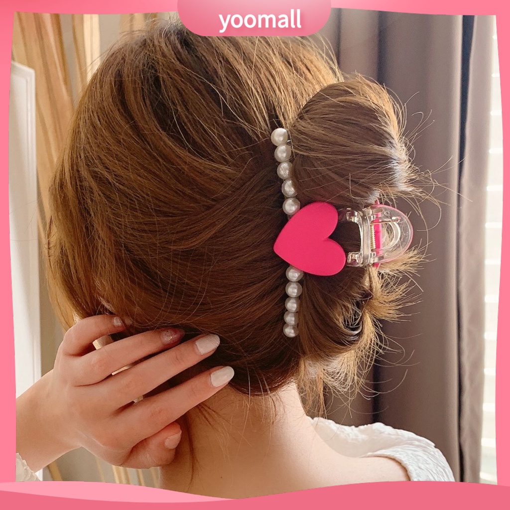 Kẹp Tóc Hình Trái Tim Đính Ngọc Trai Giả Bằng Nhựa Chống Trượt