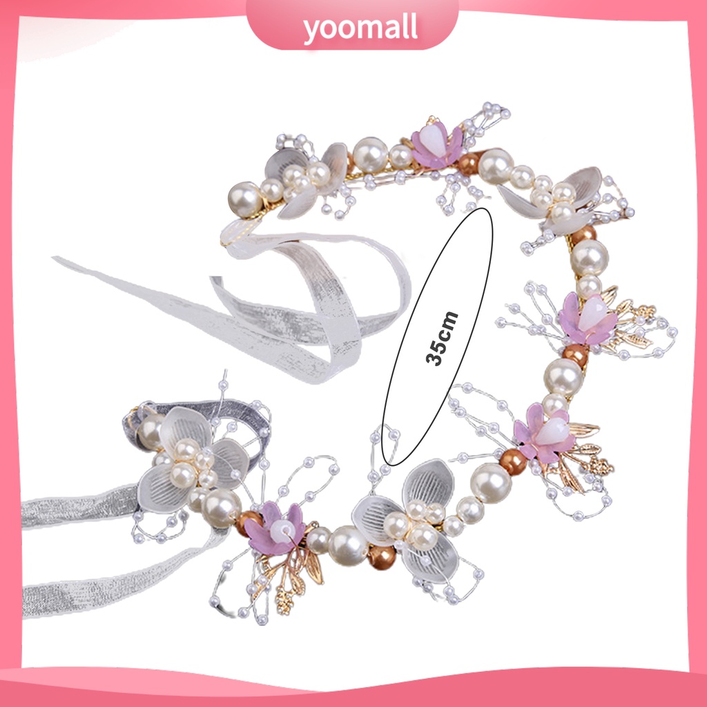 Băng Đô Cài Tóc Hình Vương Miện Công Chúa Đính Hoa Lá Co Giãn Chống Trượt Dễ Điều Chỉnh Cho Bé Gái