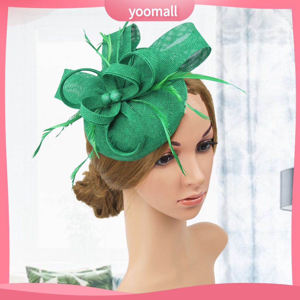 [YM] Mũ Beret Lưới Thắt Nơ Mini Đính Lông Vũ Giả