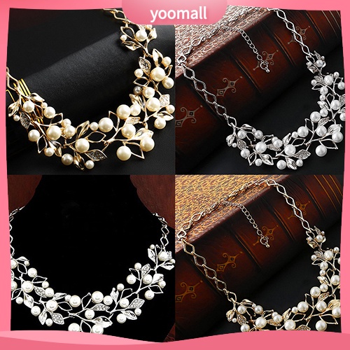 Vòng Cổ Choker Mặt Hình Lá Đính Ngọc Trai Nhân Tạo Sang Trọng Thời Trang Dành Cho Nữ