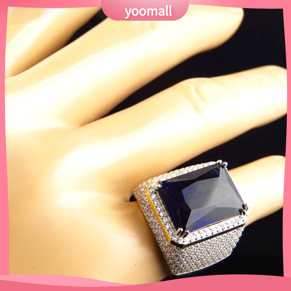 Nhẫn Đính Đá Sapphire Nhân Tạo Hình Vuông Phong Cách Punk Dành Cho Nam