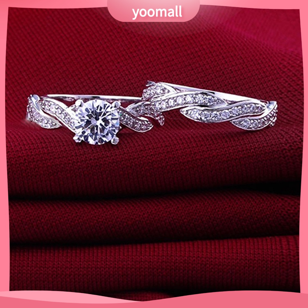 Set 2 Nhẫn Cưới Thiết Kế Chéo Đính Đá Thời Trang Cho Nữ