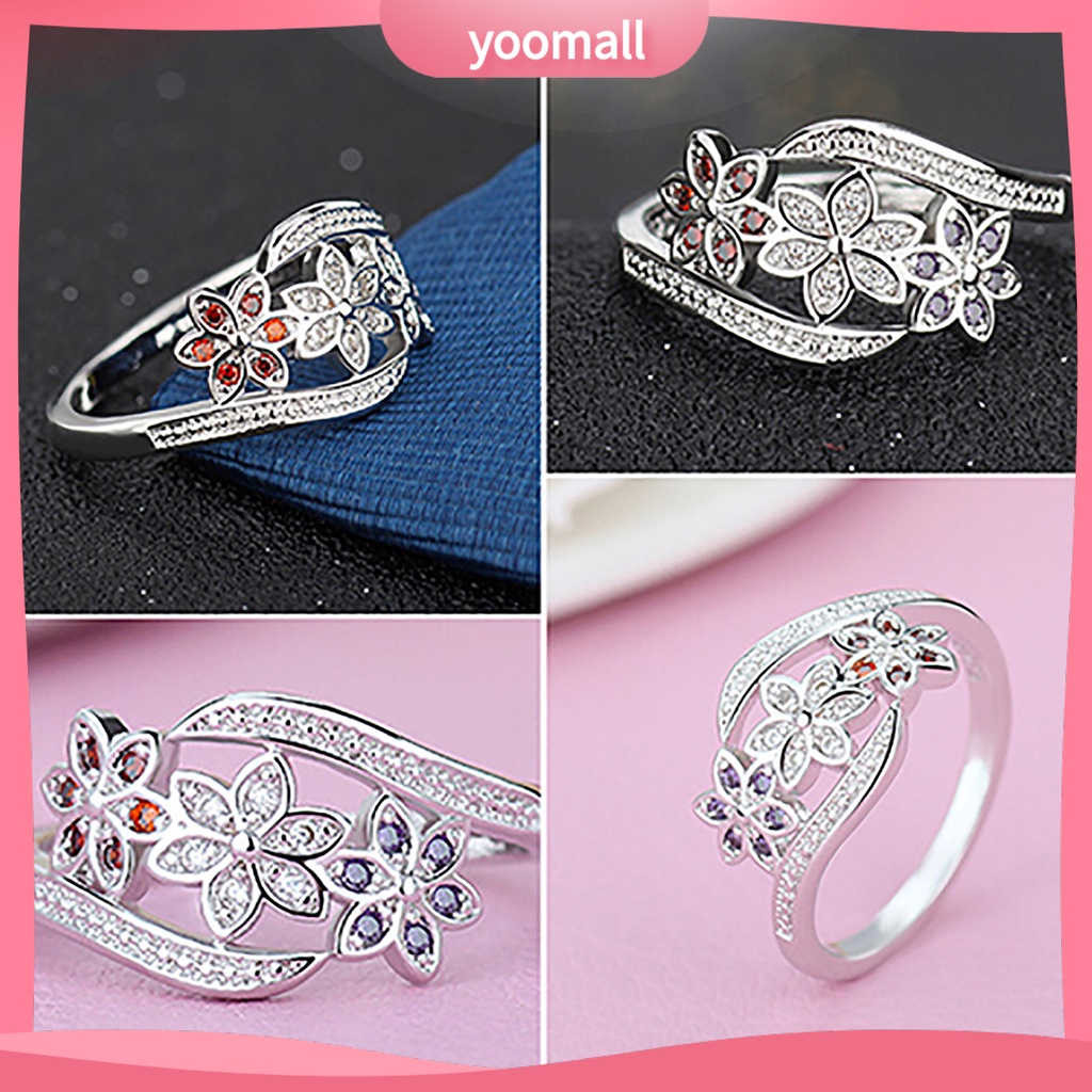 Nhẫn Mạ Bạc Hình Hoa Đính Đá Zircon Thời Trang Cho Nữ