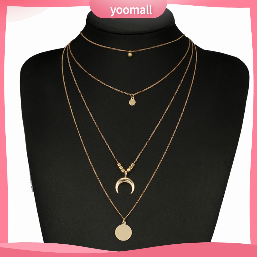 Vòng Cổ Choker 4 Lớp Mặt Hình Mặt Trăng Phong Cách Cổ Điển Dành Cho Nữ