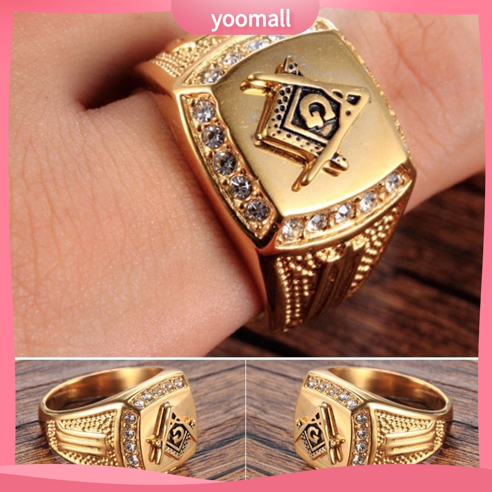 Nhẫn Nam Đính Đá Biểu Tượng Free-Mason Sang Trọng