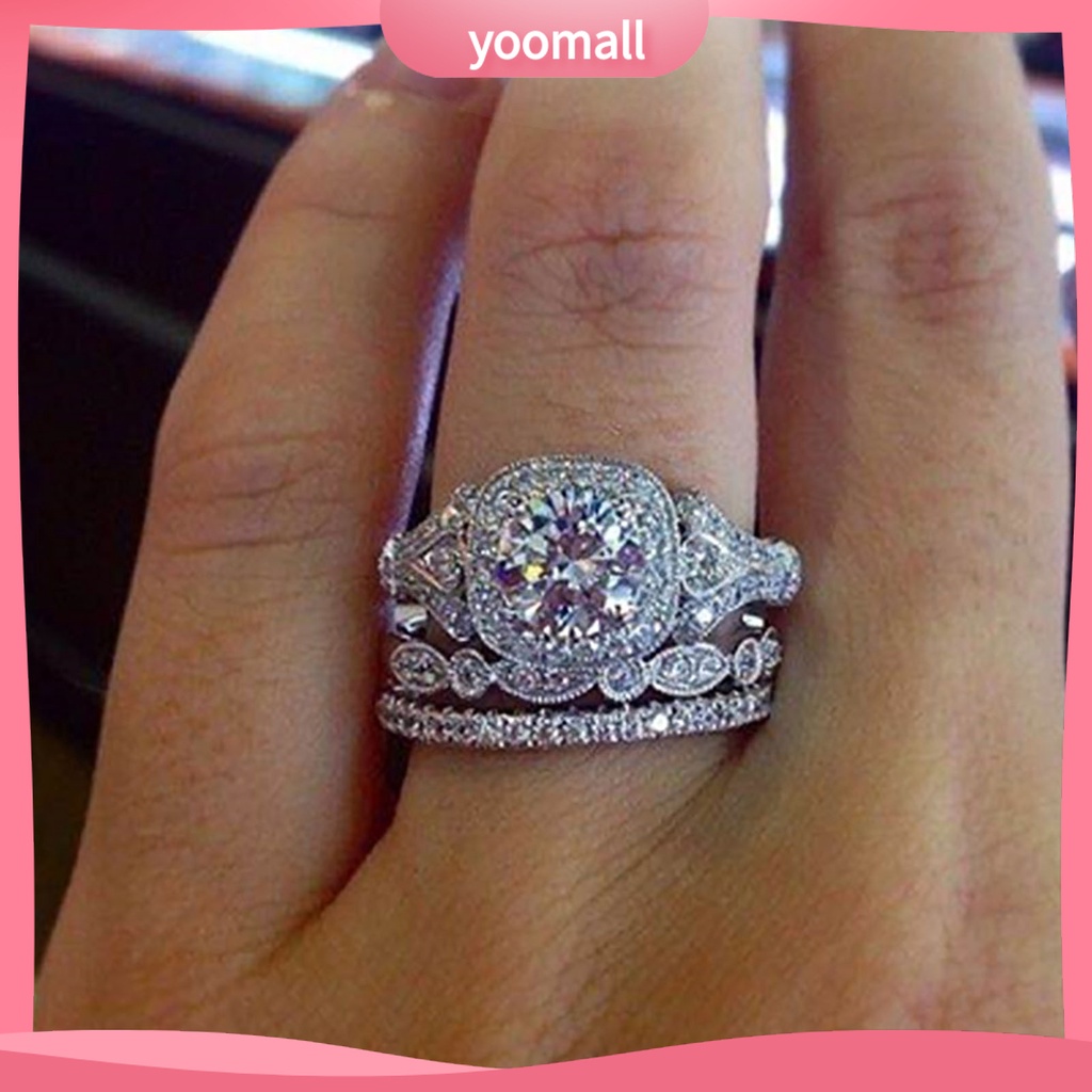 Bộ 3 Nhẫn Đính Hôn Đính Đá Lấp Lánh Tinh Tế Sáng Tạo Phổ Biến