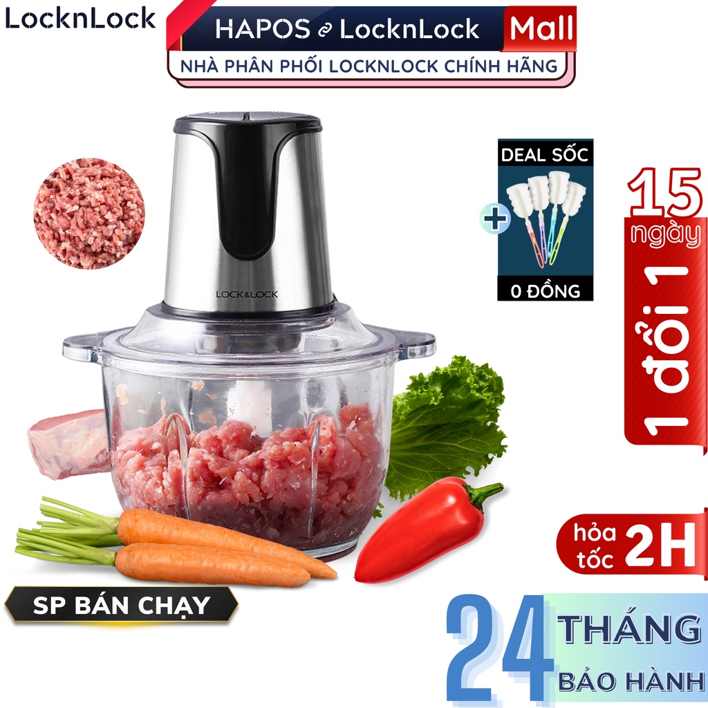 Máy xay thịt LocknLock đa năng 2L cối thủy tinh, công suất lớn, 4 lưỡi dao, làm giò chả gia đình EJM171 - HAPOS OFFICIAL