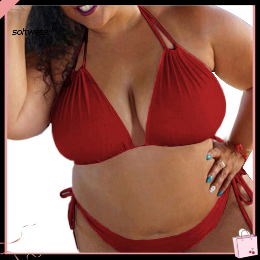 Bộ Bikini Hai Mảnh Màu Trơn Size Lớn Thời Trang Mùa Hè Cho Nữ